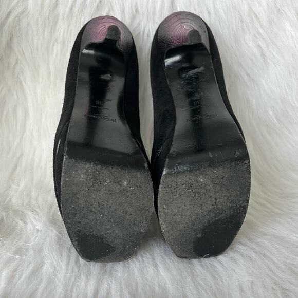 YSL Yves Saint Laurent Tribute Black Suede Purple Platform Pumps Size 38 7.5 - Picture 5 of 9